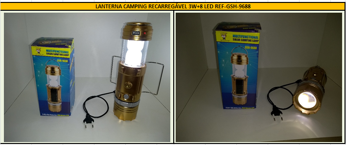 LANTERNA CAMPING RECARREGÁVEL 3W+8 LED