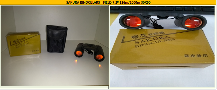 SAKURA BINOCULARS -  FIELD 7.2º 126m/1000m 30x60.